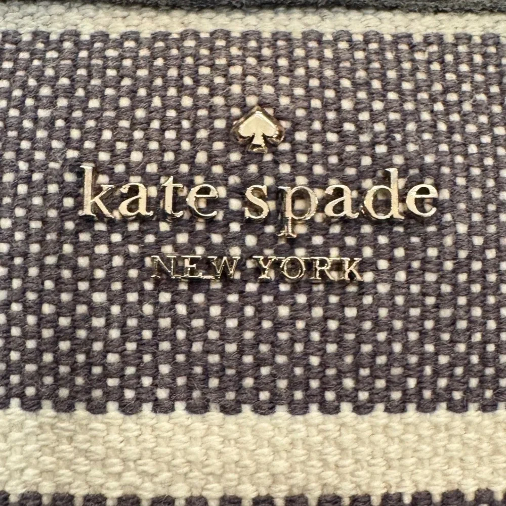 Kate Spade New York Navy White Striped Canvas Satchel Handbag Leather Trim